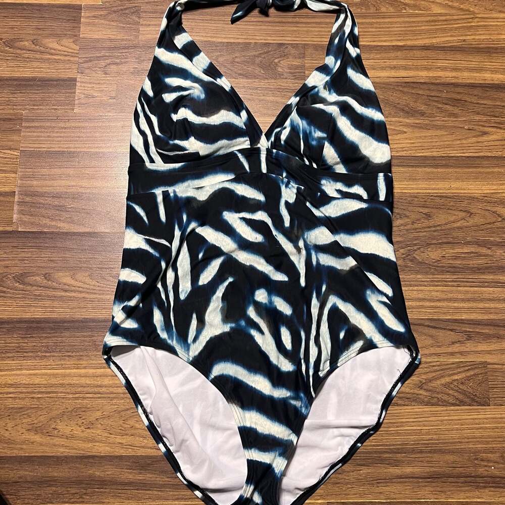 Betty's Beach Bungalow Women's Zebra Print Halter One-Piece Swimsuit